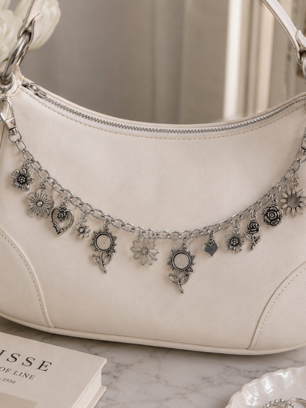 Silver Floral Bag Charm